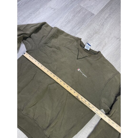 90s Champion Sweater Sz L Green Fleece Pullover Crew Neck Faded Distressed RB - Picture 9 of 13